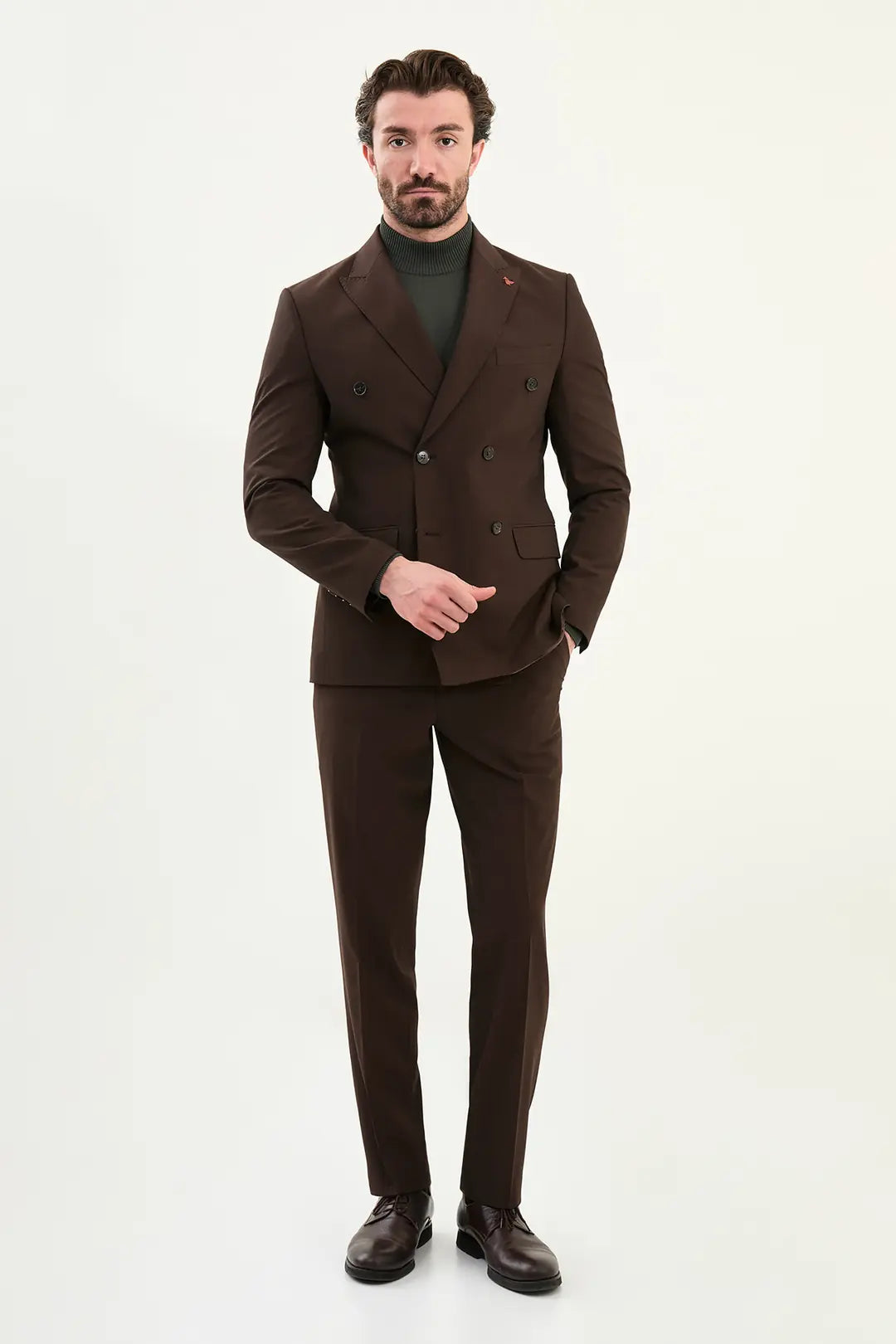 Coffee Brown Double Breasted Slim Fit Suit