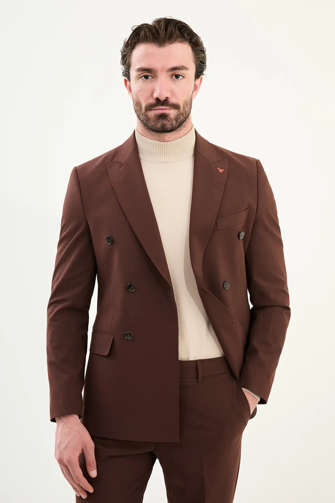 Dark Brown Double Breasted Suit