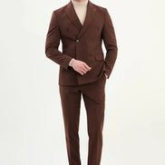 Dark Brown Double Breasted Slim Fit Suit