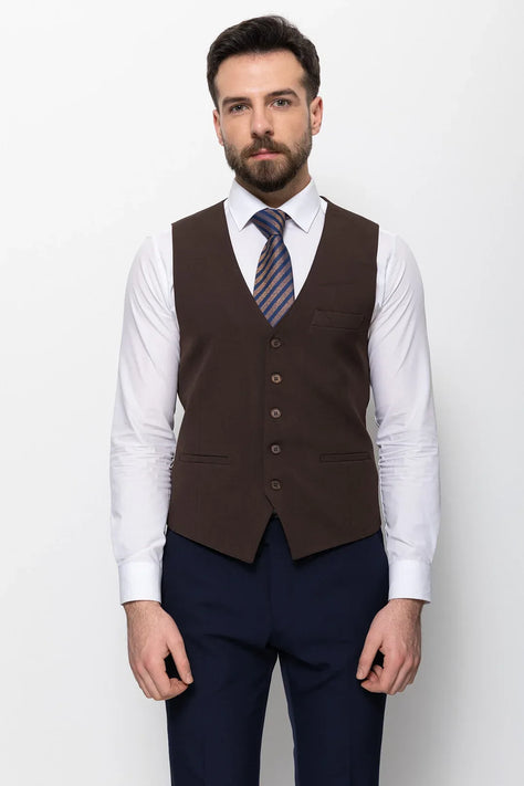 Dark Brown Wool Suit Vest for Men