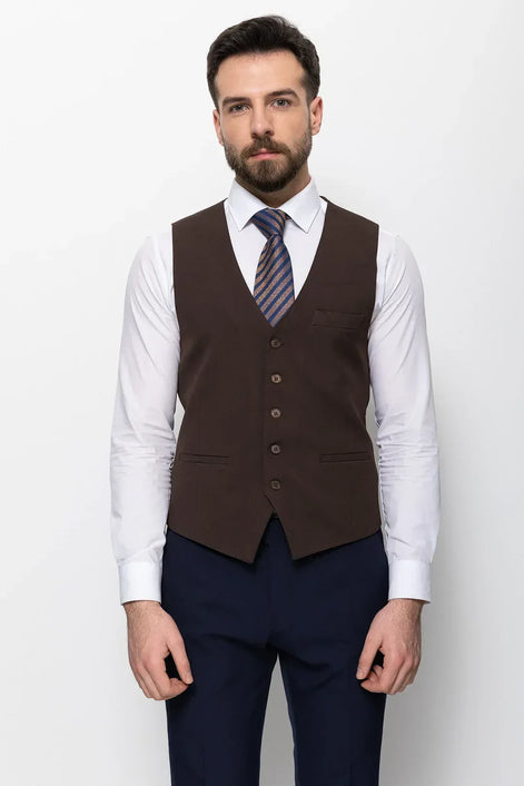 brown dress vest mens Hisdern Men's Light Brown Satin Suit Vest Formal Wear 3XL
