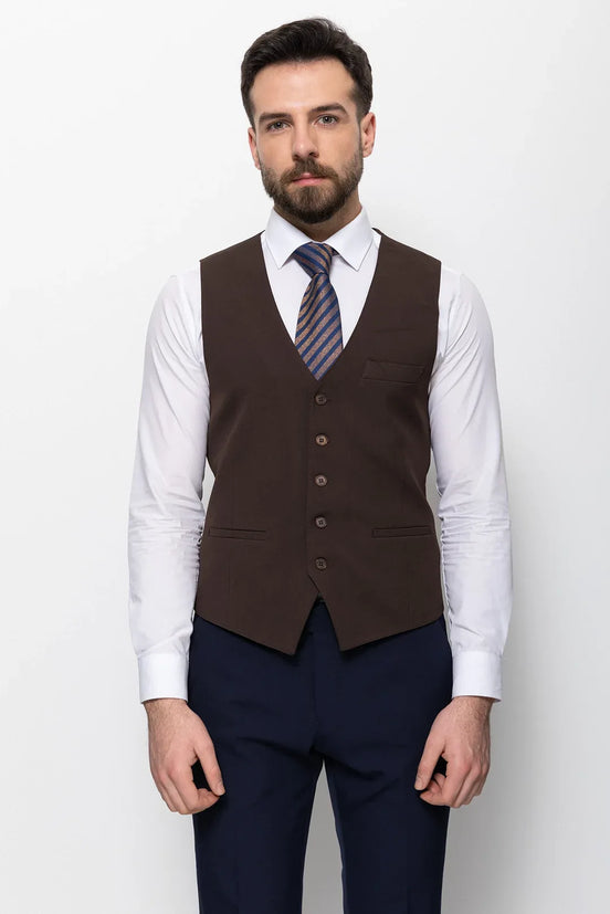 Dark Brown Wool Suit Vest for Men