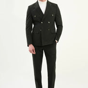 Dark Khaki Double Breasted Slim Fit Suit