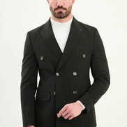 Dark Khaki Double Breasted Slim Fit Suit