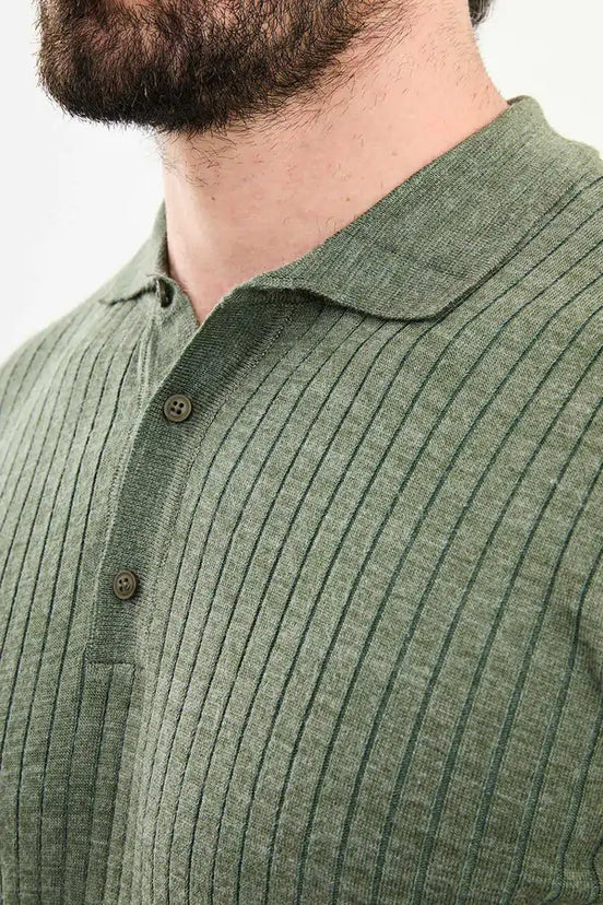 Green Wool Polo Sweater for Men