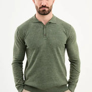 Mens Green Wool Polo Sweater