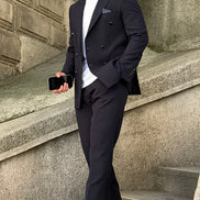 Navy Blue Double Breasted Plus Size Suit