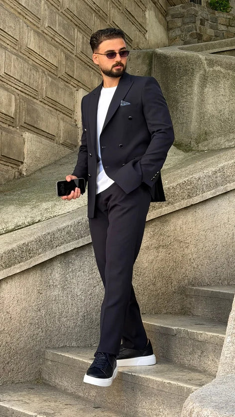Navy Blue Double Breasted Plus Size Suit