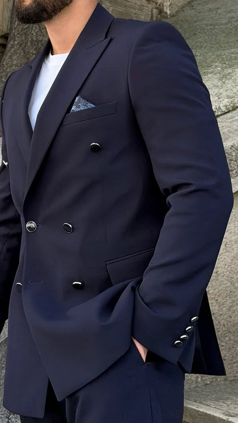 Navy Blue Double Breasted Plus Size Suit