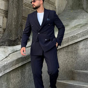 Navy Blue Double Breasted Plus Size Suit