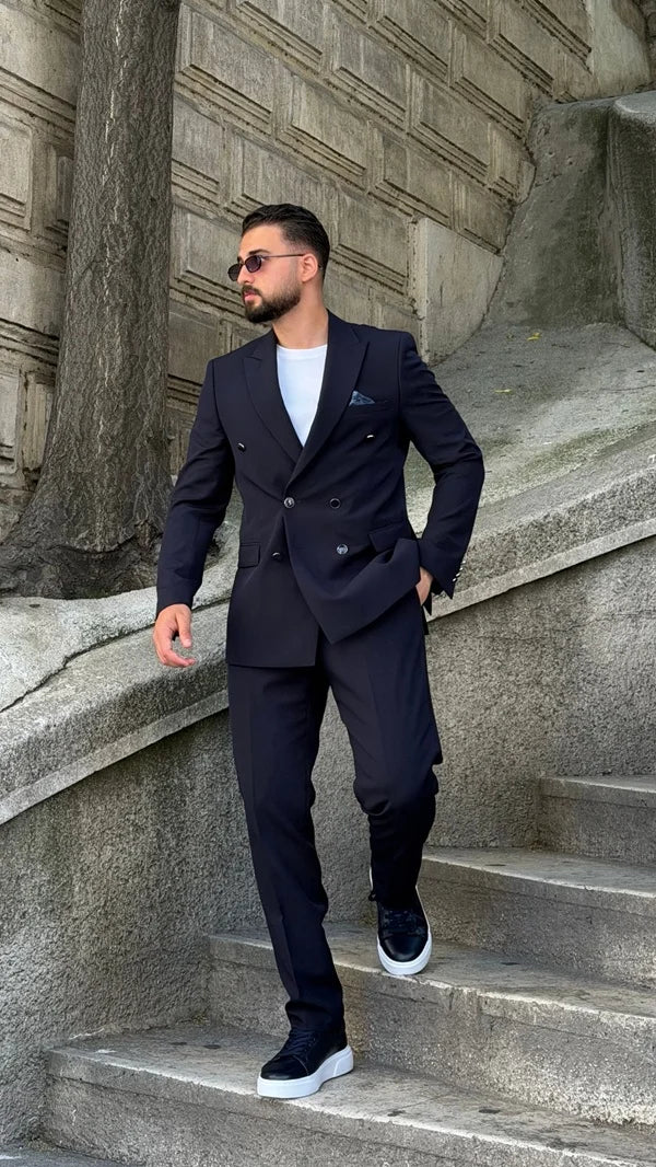 Navy Blue Double Breasted Plus Size Suit