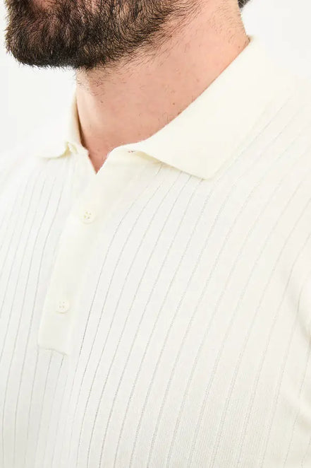 Off White Wool Polo Sweater for Men