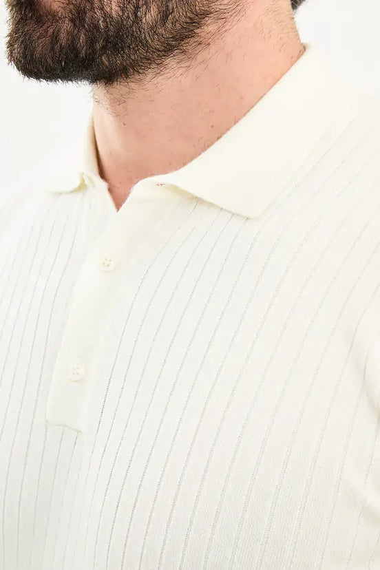 Off White Wool Polo Sweater for Men