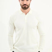 Off White Wool Polo Sweater for Men