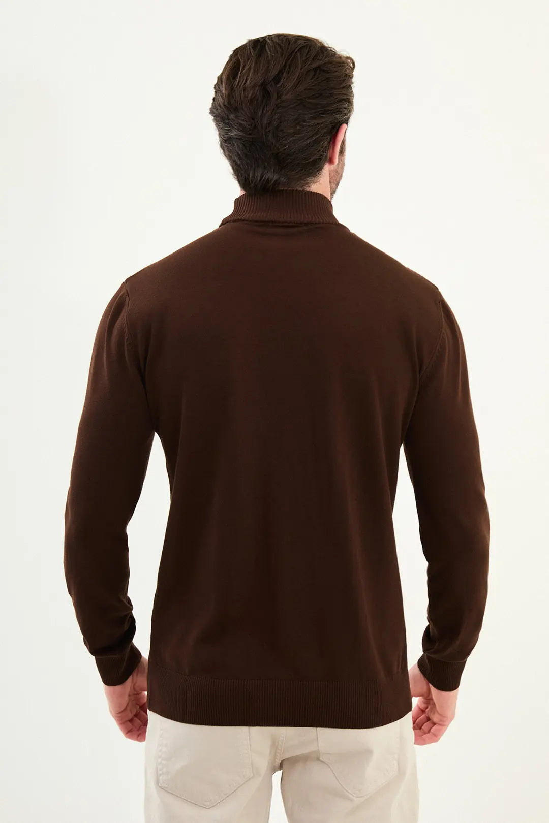 Striped Dark Brown Mock Turtleneck Sweater