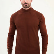 Striped Rust Brown Mock Turtleneck Sweater