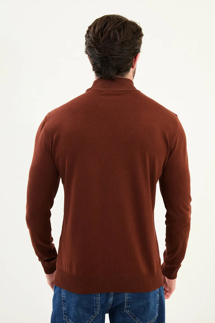 Rust Brown Mock Turtleneck Sweater
