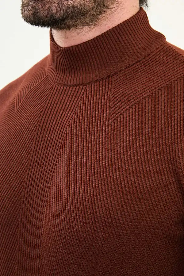 Rust Brown Mock Turtleneck Sweater for Men