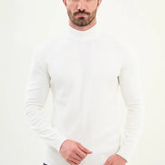 Striped White Mock Turtleneck Sweater