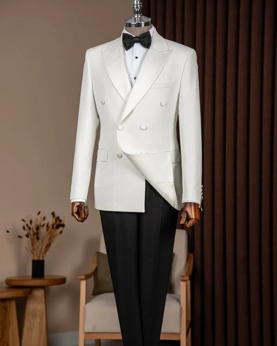 White Double Breasted Peak Lapel Tuxedo