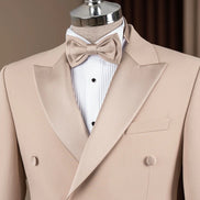 Beige Double Breasted Peak Lapel Tuxedo