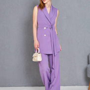 Women Sleeveless Lilac 2 Piece Suit