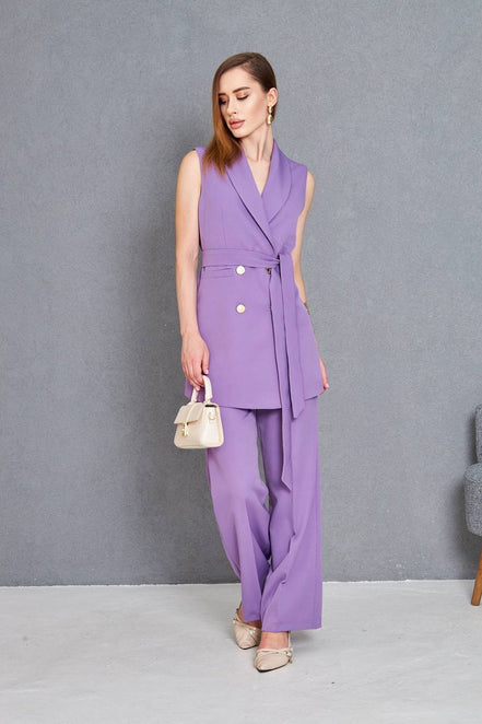 Women Sleeveless Lilac 2 Piece Suit
