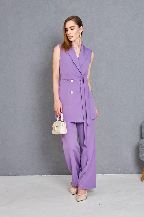 Women Sleeveless Lilac 2 Piece Suit