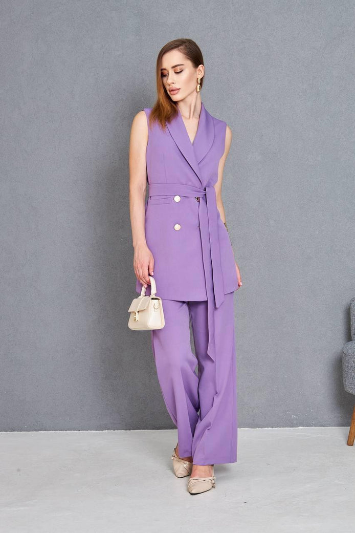 Women Sleeveless Lilac 2 Piece Suit