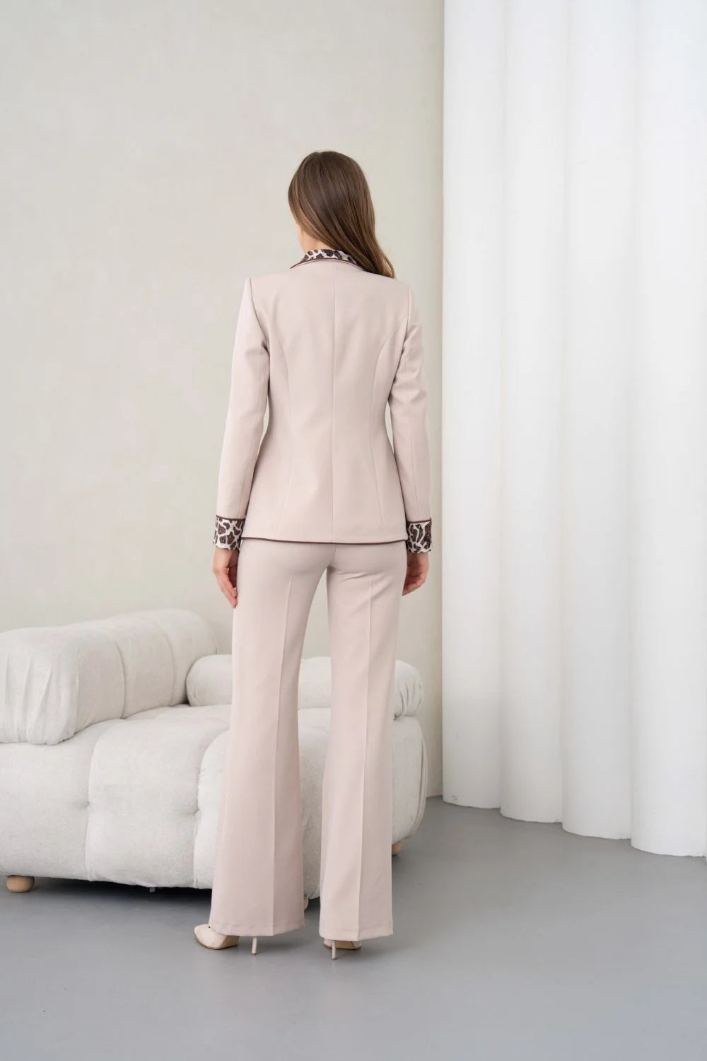 Women's Leopard Print Suit Beige
