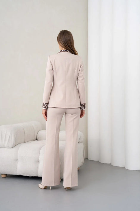 Women's Leopard Print Suit Beige