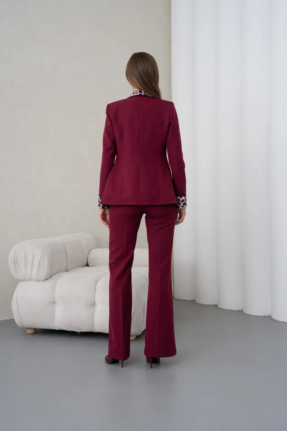Women's Leopard Print Suit Wine Red