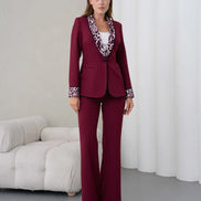 Women's Leopard Print Suit Wine Red