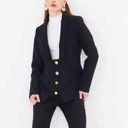 Women's Black Blazer Flare Pants Suit Set