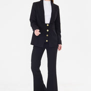 Women's Black Blazer Flare Pants Suit Set