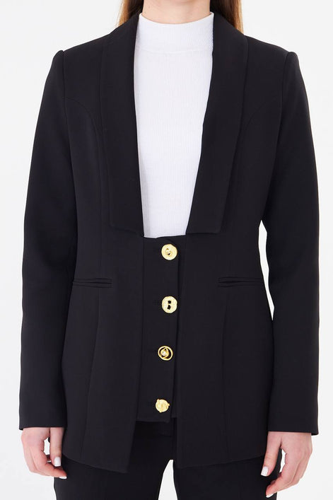 Women's Black Blazer Flare Pants Suit Set