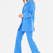 Women's Blue Blazer & Flare Trouser Suit Set