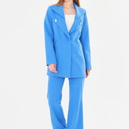 Women's Blue Blazer & Flare Trouser Suit Set
