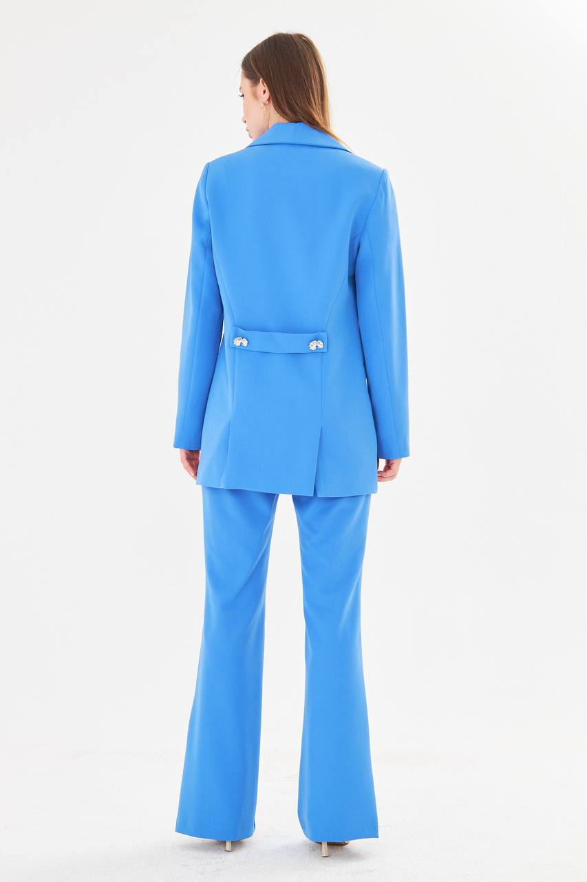 Women's Blue Blazer & Flare Trouser Suit Set