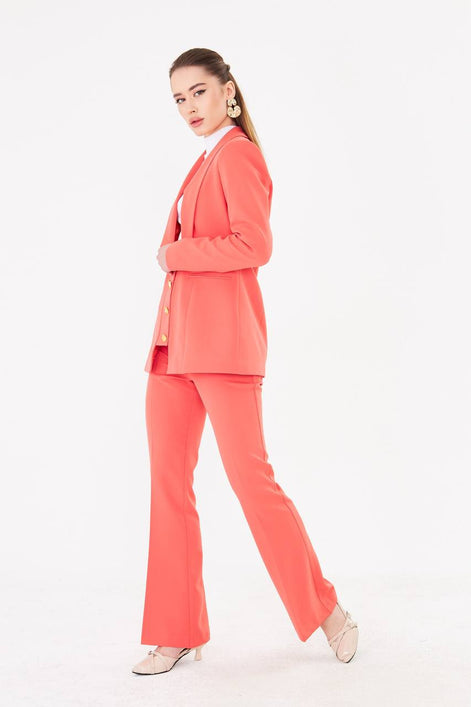 Women's Coral Blazer Flare Pants Suit Set