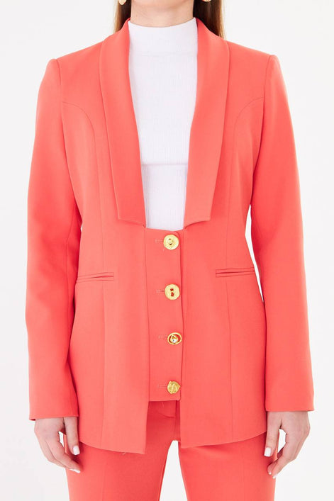 Women's Coral Blazer Flare Pants Suit Set