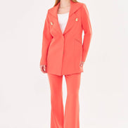 Women's Coral Blazer & Flare Trouser Suit Set