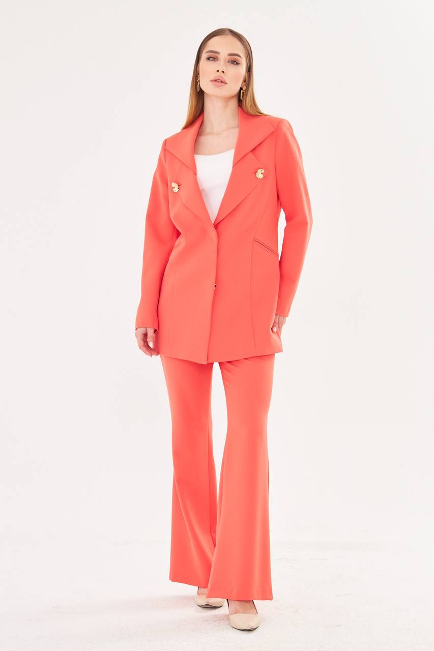 Women's Coral Blazer & Flare Trouser Suit Set