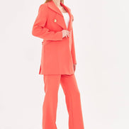 Women's Coral Blazer & Flare Trouser Suit Set