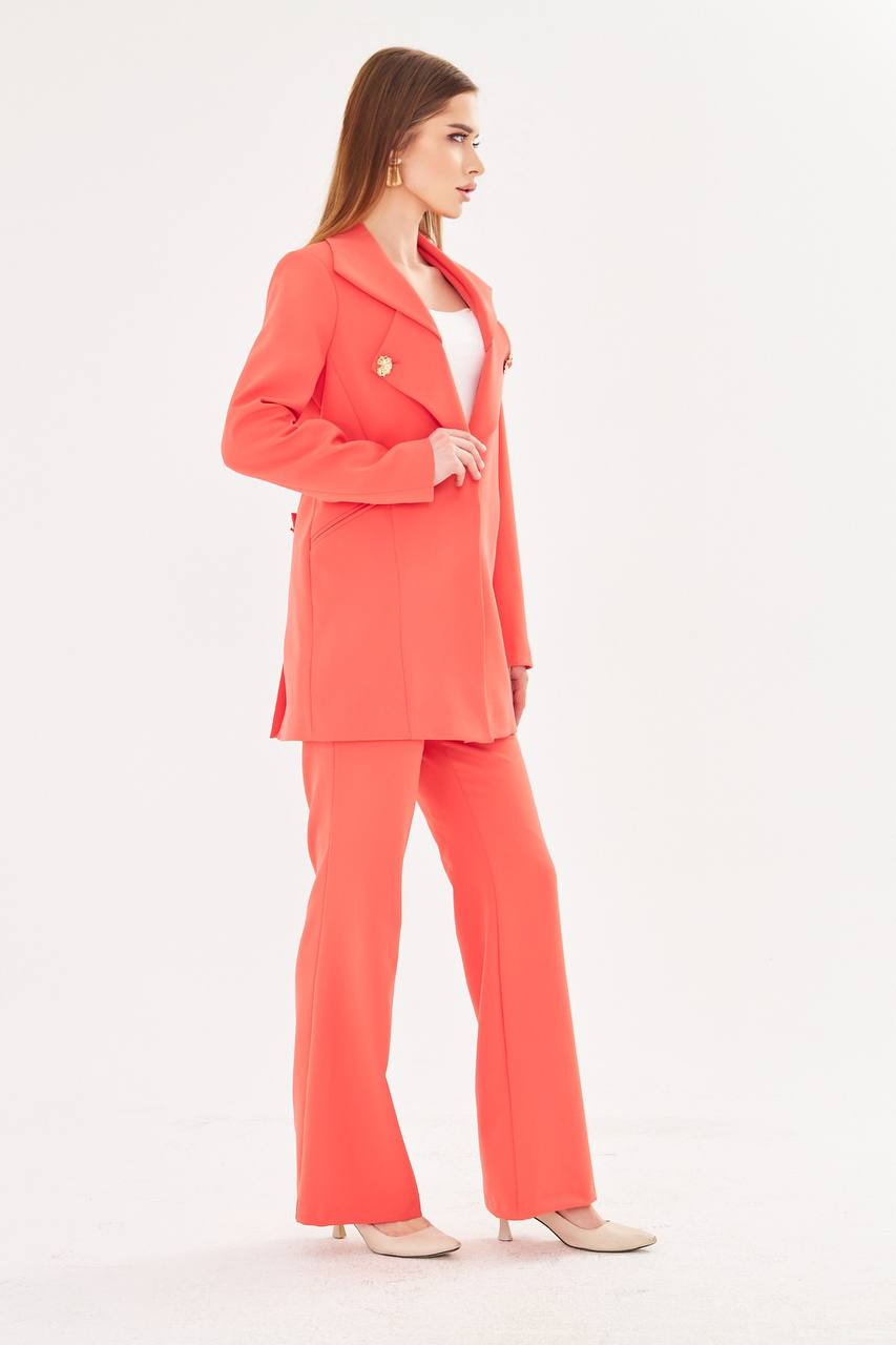 Women's Coral Blazer & Flare Trouser Suit Set
