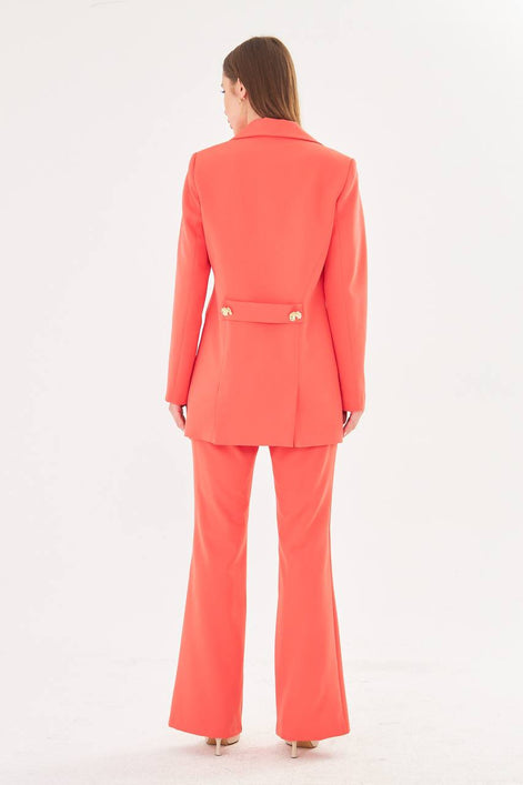 Women's Coral Blazer & Flare Trouser Suit Set