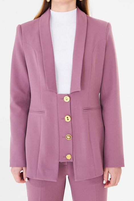 Women's Dusty Rose Blazer Flare Pants Suit Set