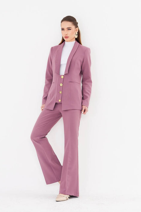 Women's Dusty Rose Blazer Flare Pants Suit Set