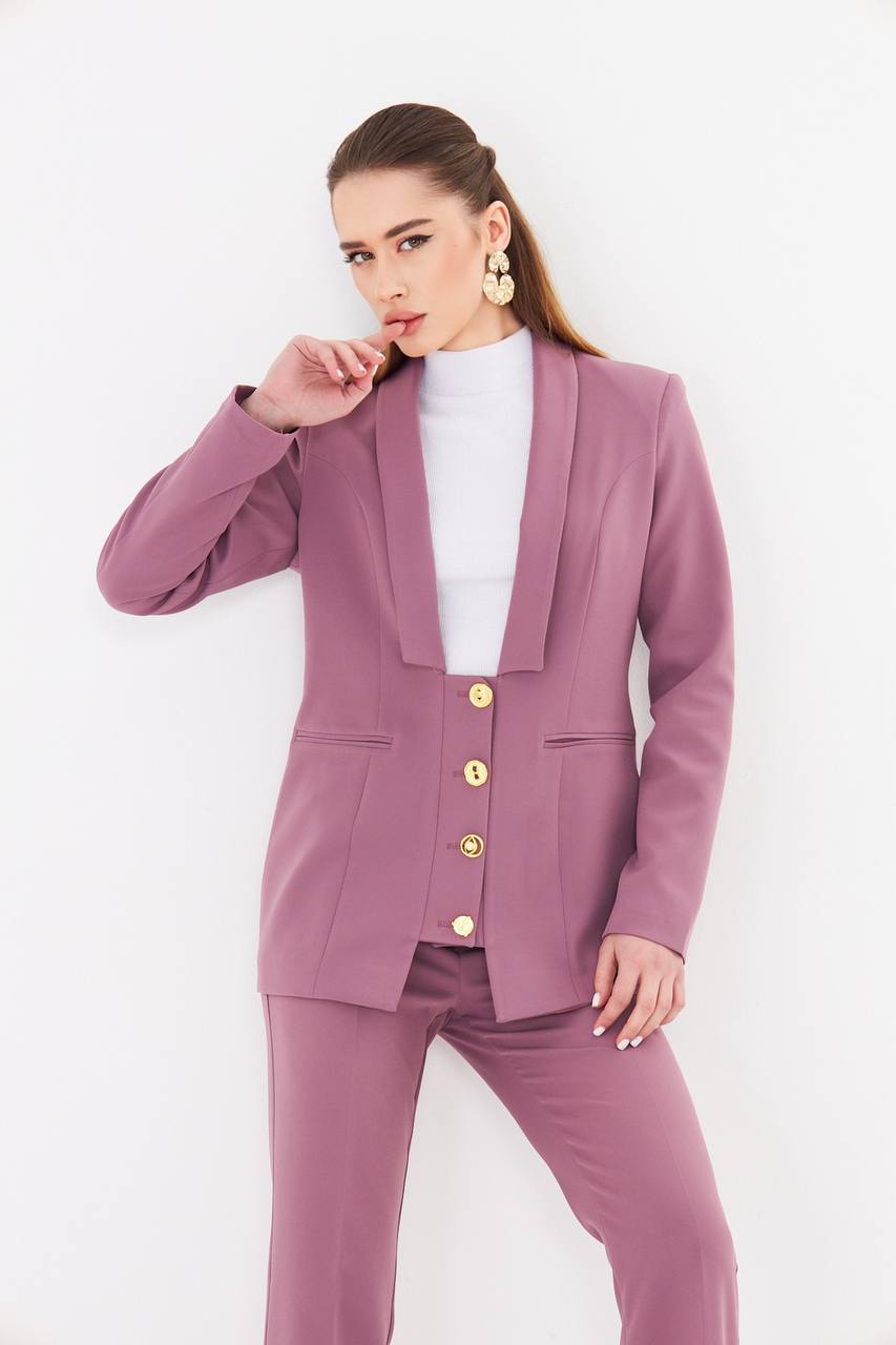 Women's Dusty Rose Blazer Flare Pants Suit Set