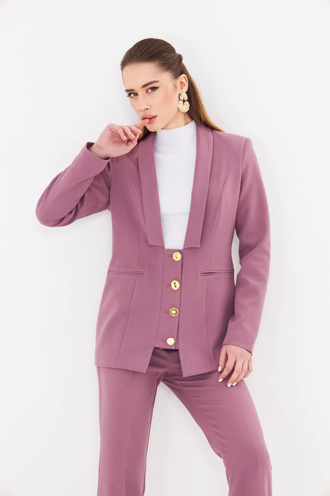 Women's Dusty Rose Blazer Flare Pants Suit Set